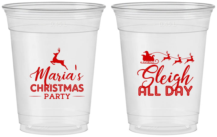 Custom Christmas 16 oz Soft Sided Clear Cups - Sleigh All Day | 280030