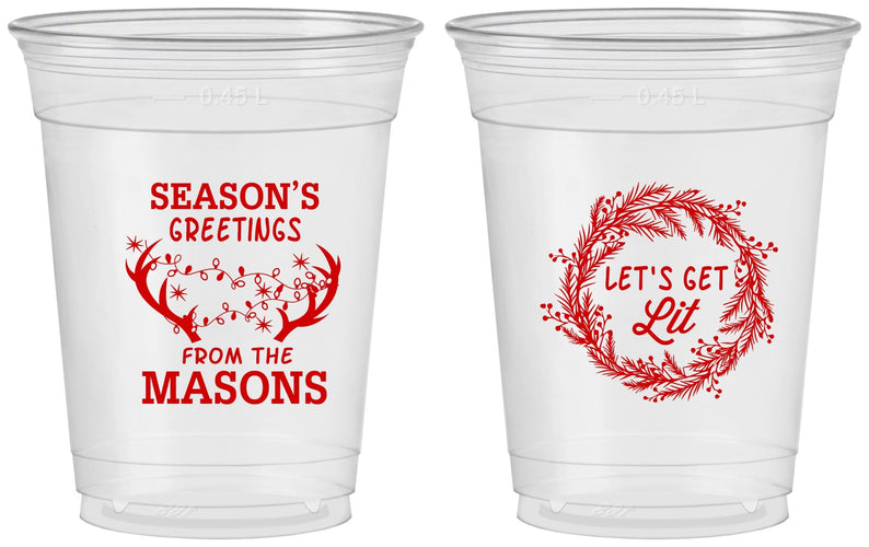 Custom Christmas 16 oz Soft Sided Clear Cups - Lets Get Lit | 280032