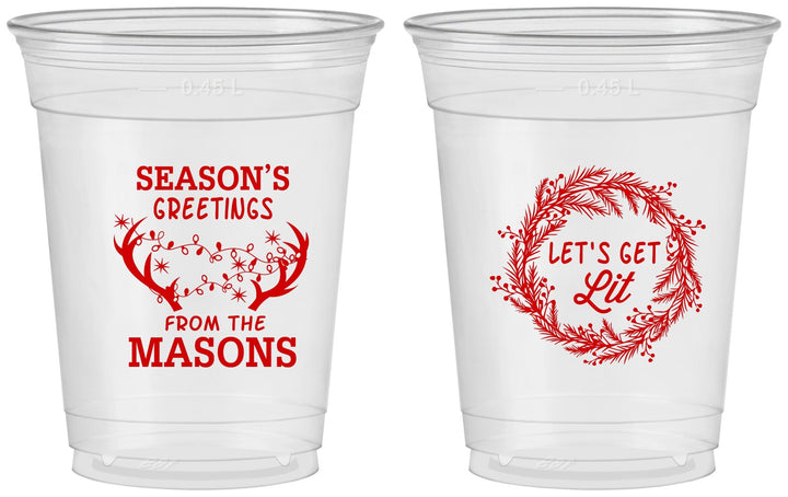 Custom Christmas 16 oz Soft Sided Clear Cups - Lets Get Lit | 280032