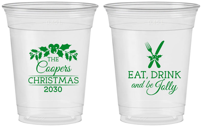 Custom Christmas 16 oz Soft Sided Clear Cups - Eat Drink And Be Jolly | 280033