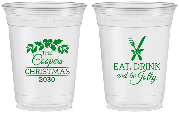 Custom Christmas 16 oz Soft Sided Clear Cups - Eat Drink And Be Jolly | 280033