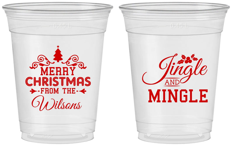 Custom Christmas 16 oz Soft Sided Clear Cups - Jingle And Mingle | 280034