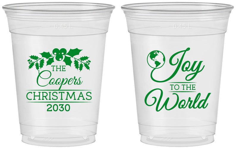 Custom Christmas 16 oz Soft Sided Clear Cups - Joy To The World | 280035