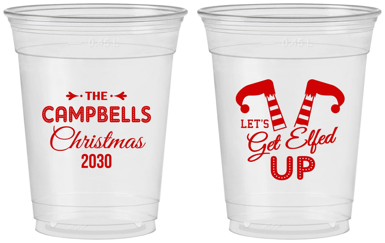 Custom Christmas 16 oz Soft Sided Clear Cups - Lets Get Elfed Up | 280036
