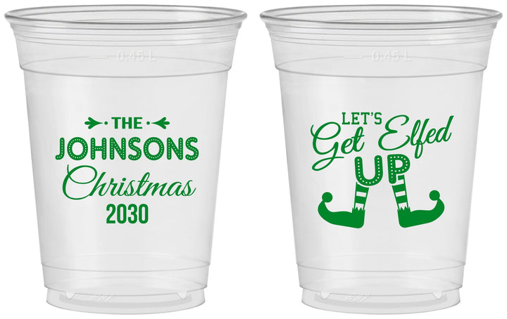 Custom Christmas 16 oz Soft Sided Clear Cups - Lets Get Elfed Up | 280037