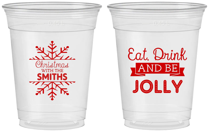 Custom Christmas 16 oz Soft Sided Clear Cups - Eat Drink Jolly | 280040