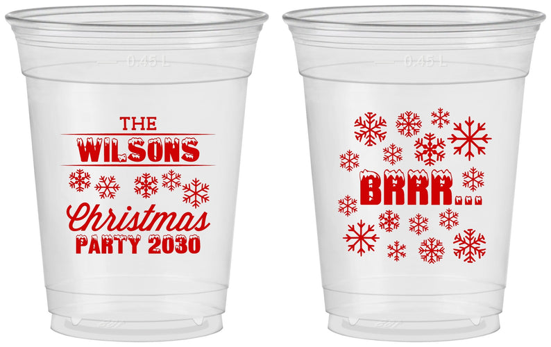 Custom Christmas 16 oz Soft Sided Clear Cups - Snowflakes | 280042
