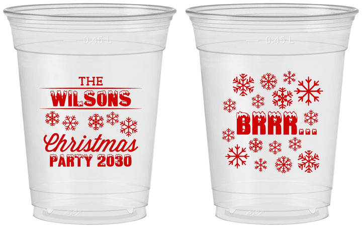 Custom Christmas 16 oz Soft Sided Clear Cups - Snowflakes | 280042