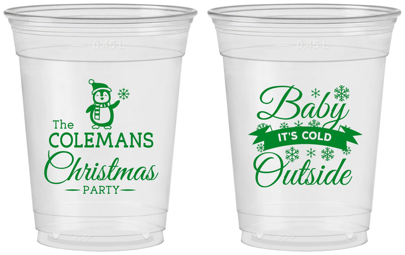 Custom Christmas 16 oz Soft Sided Clear Cups - Cold Outside | 280043