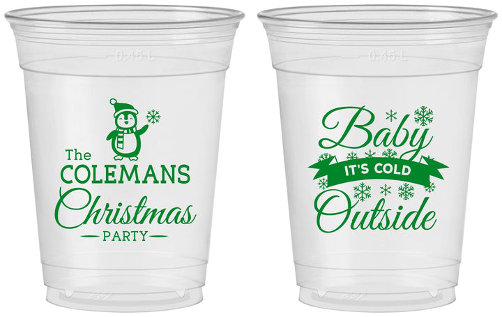 Custom Christmas 16 oz Soft Sided Clear Cups - Cold Outside | 280043