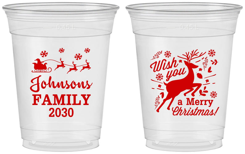 Custom Christmas 16 oz Soft Sided Clear Cups - Reindeer | 280044