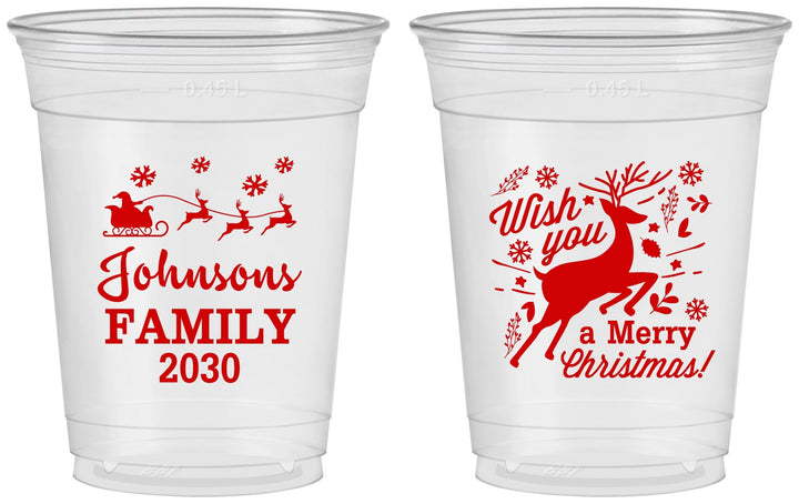 Custom Christmas 16 oz Soft Sided Clear Cups - Reindeer | 280044