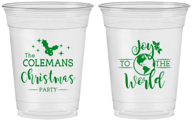 Custom Christmas 16 oz Soft Sided Clear Cups - Joy To The World | 280045