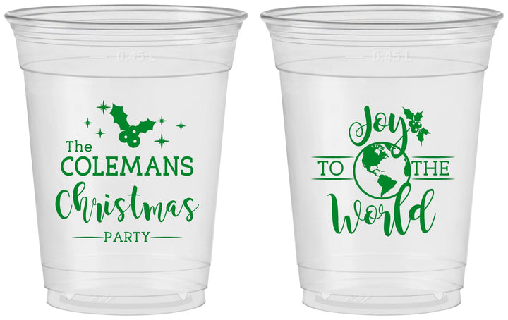 Custom Christmas 16 oz Soft Sided Clear Cups - Joy To The World | 280045
