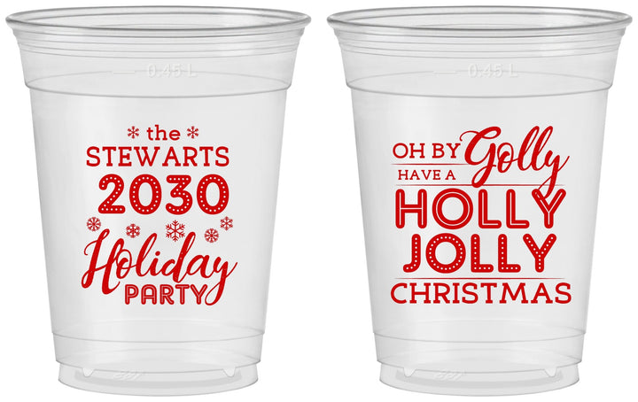 Custom Christmas 16 oz Soft Sided Clear Cups - Holly Jolly | 280046