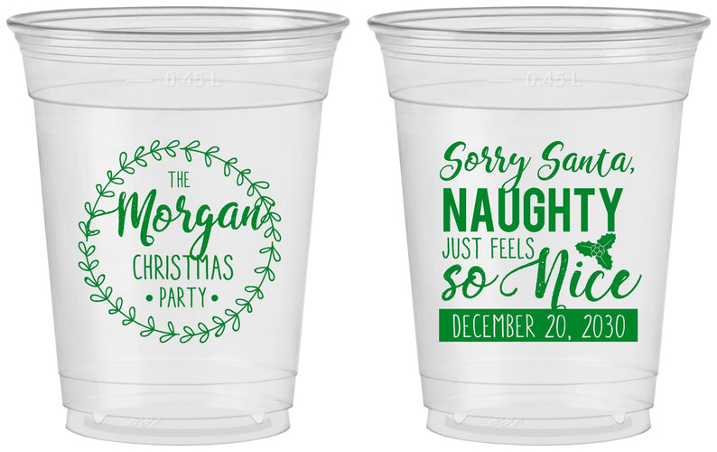 Custom Christmas 16 oz Soft Sided Clear Cups - Naughty Or Nice | 280047