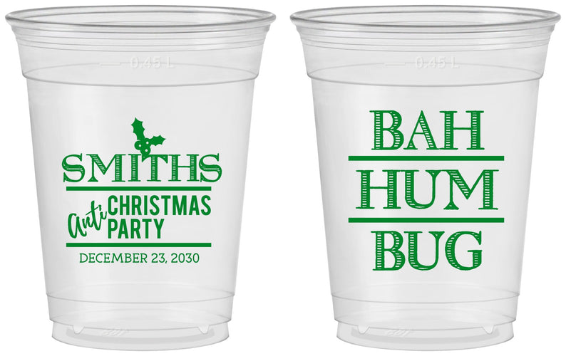 Custom Christmas 16 oz Soft Sided Clear Cups - Bah Hum Bug | 280057
