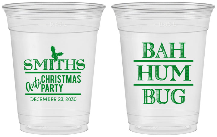 Custom Christmas 16 oz Soft Sided Clear Cups - Bah Hum Bug | 280057