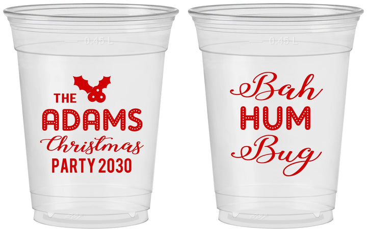 Custom Christmas 16 oz Soft Sided Clear Cups - Bah Hum Bug | 280058