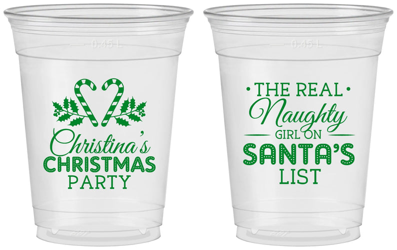 Custom Christmas 16 oz Soft Sided Clear Cups - Naughty List | 280059