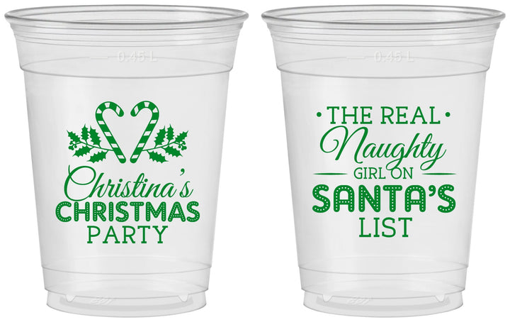 Custom Christmas 16 oz Soft Sided Clear Cups - Naughty List | 280059