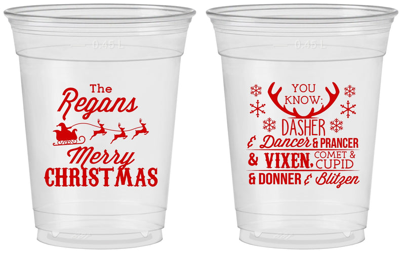 Custom Christmas 16 oz Soft Sided Clear Cups - Reindeer | 280062