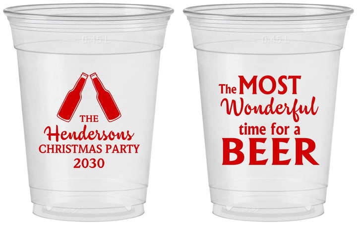 Custom Christmas 16 oz Soft Sided Clear Cups - Wonderful Time For A Beer | 280064