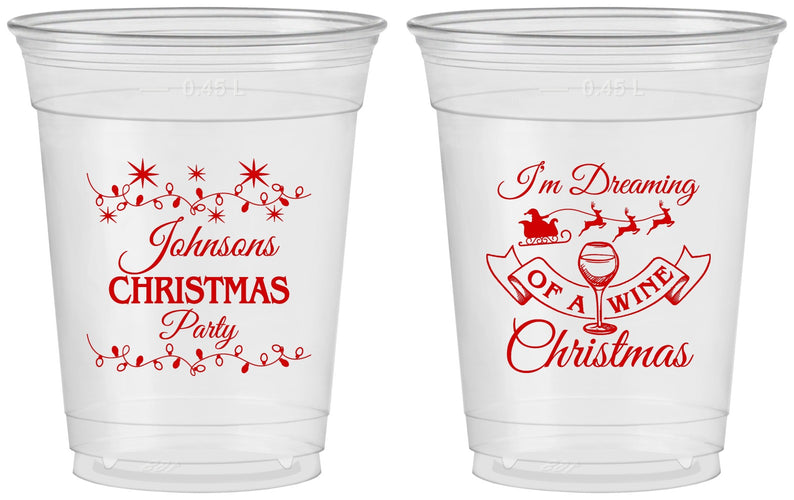 Custom Christmas 16 oz Soft Sided Clear Cups - Wine | 280068