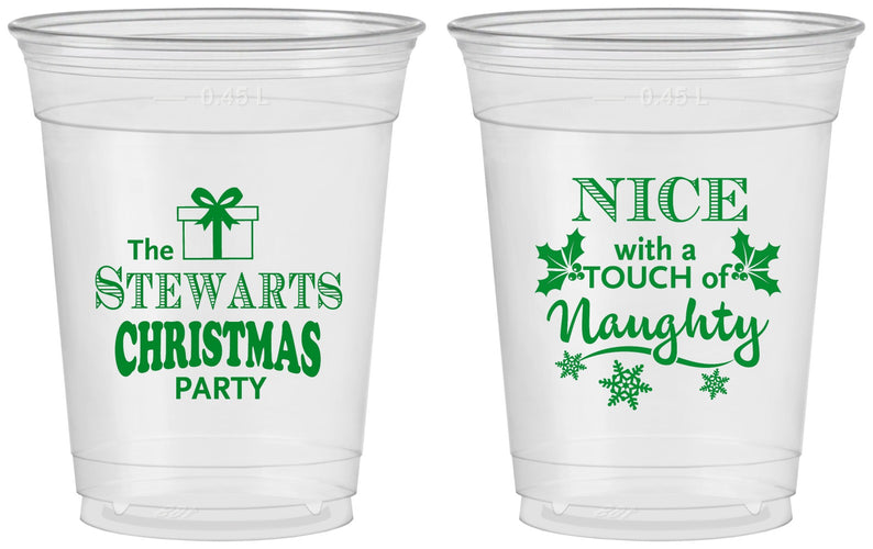 Custom Christmas 16 oz Soft Sided Clear Cups - Naughty Or Nice | 280069