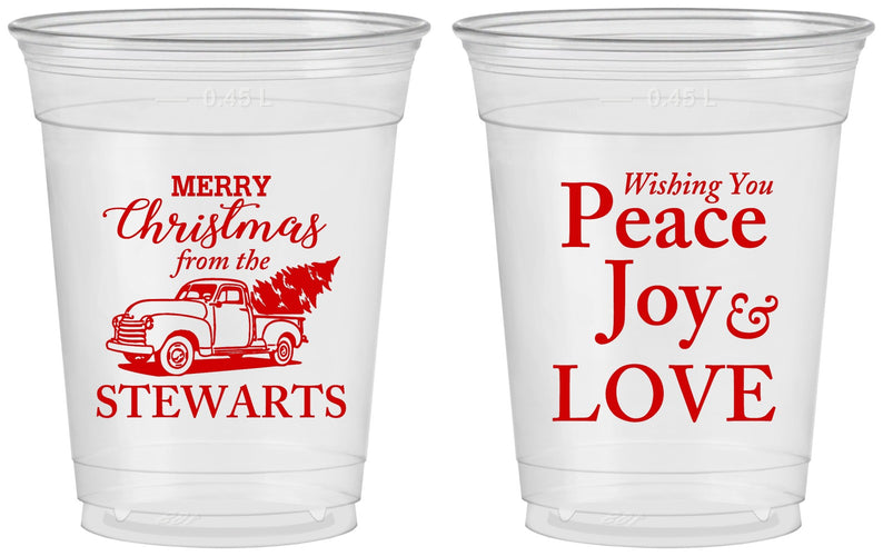 Custom Christmas 16 oz Soft Sided Clear Cups - Peace Joy Love | 280070