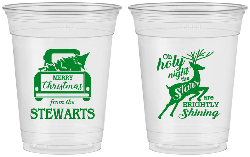 Custom Christmas 16 oz Soft Sided Clear Cups - Tree | 280073