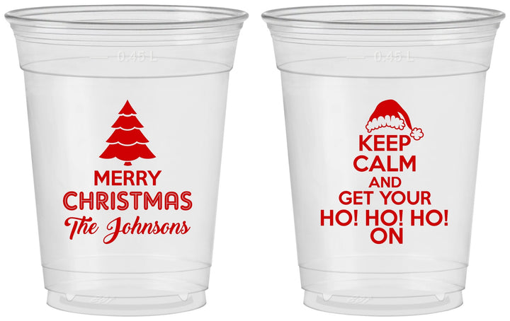 Custom Christmas 16 oz Soft Sided Clear Cups - Ho Ho Ho | 280076