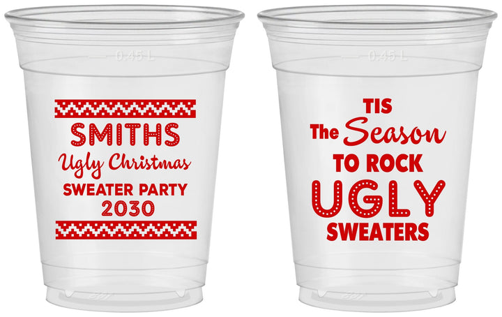 Custom Christmas 16 oz Soft Sided Clear Cups - Ugly Sweater | 280080
