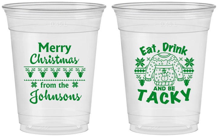 Custom Christmas 16 oz Soft Sided Clear Cups - Eat Drink Tacky | 280081