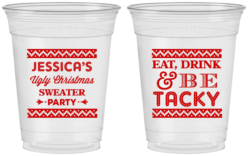 Custom Christmas 16 oz Soft Sided Clear Cups - Eat Drink Tacky | 280082