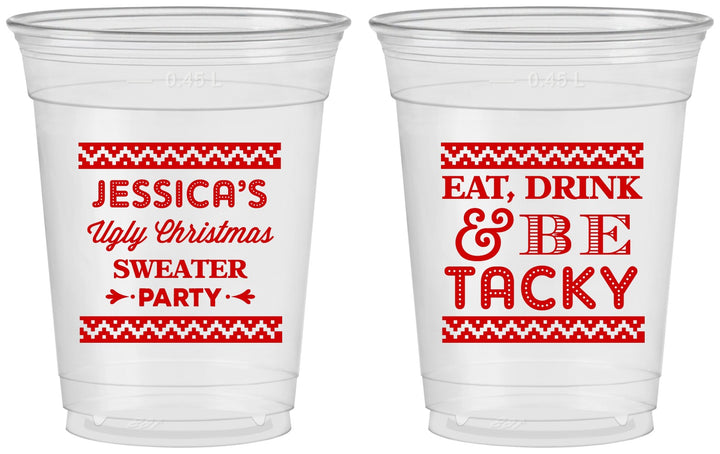 Custom Christmas 16 oz Soft Sided Clear Cups - Eat Drink Tacky | 280082