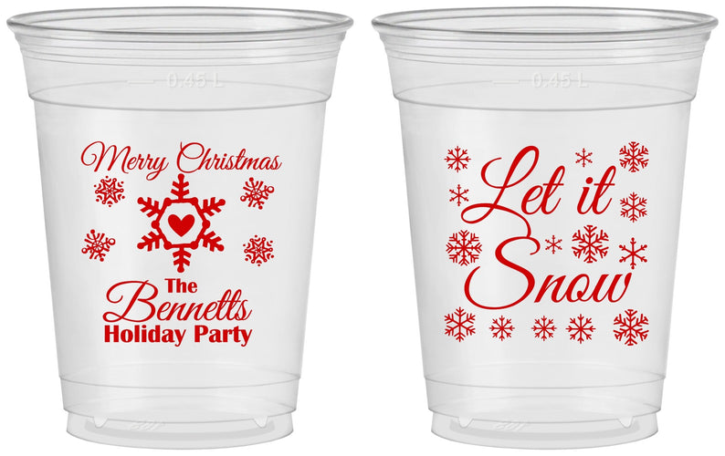 Custom Christmas 16 oz Soft Sided Clear Cups - Let Is Snow | 280088