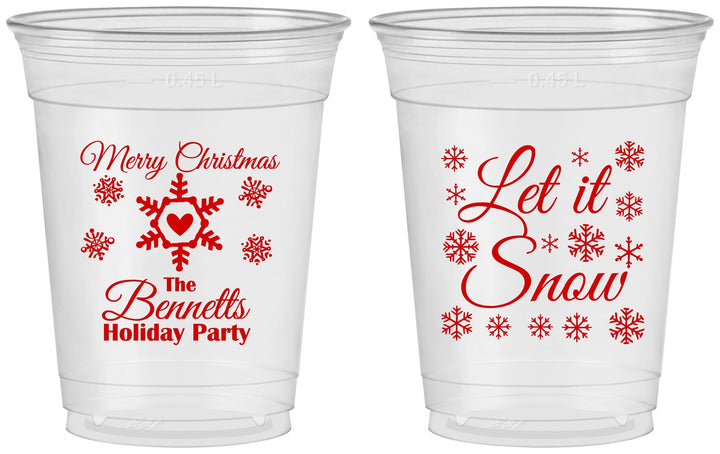 Custom Christmas 16 oz Soft Sided Clear Cups - Let Is Snow | 280088