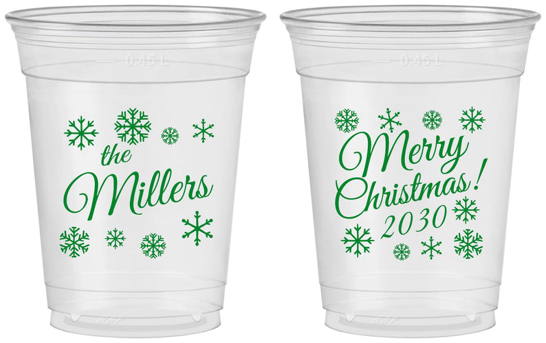 Custom Christmas 16 oz Soft Sided Clear Cups - Snowflakes | 280089