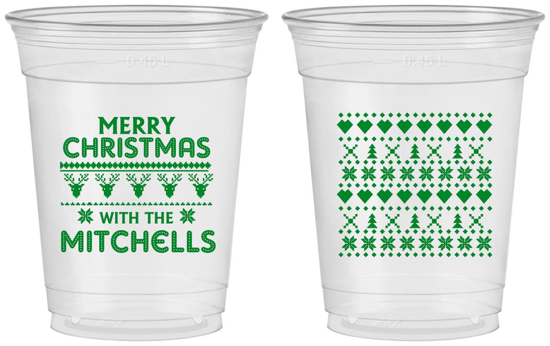 Custom Christmas 16 oz Soft Sided Clear Cups - Ugly Sweater | 280091