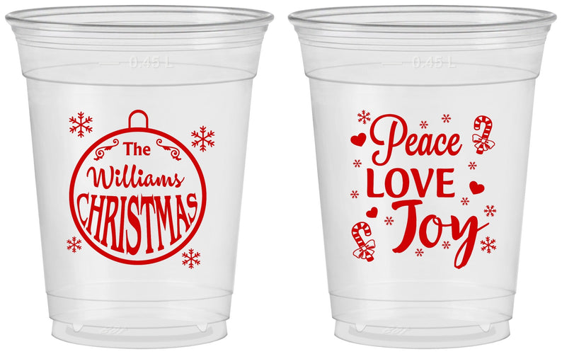 Custom Christmas 16 oz Soft Sided Clear Cups - Peace Joy Love | 280094