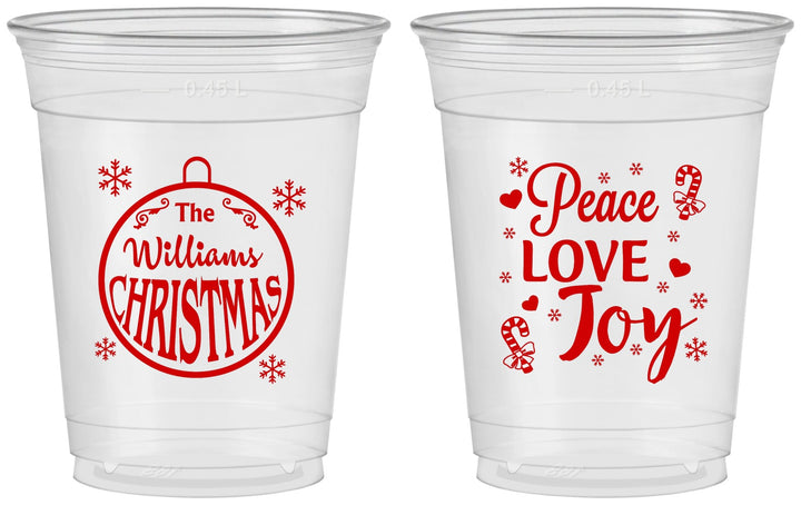 Custom Christmas 16 oz Soft Sided Clear Cups - Peace Joy Love | 280094