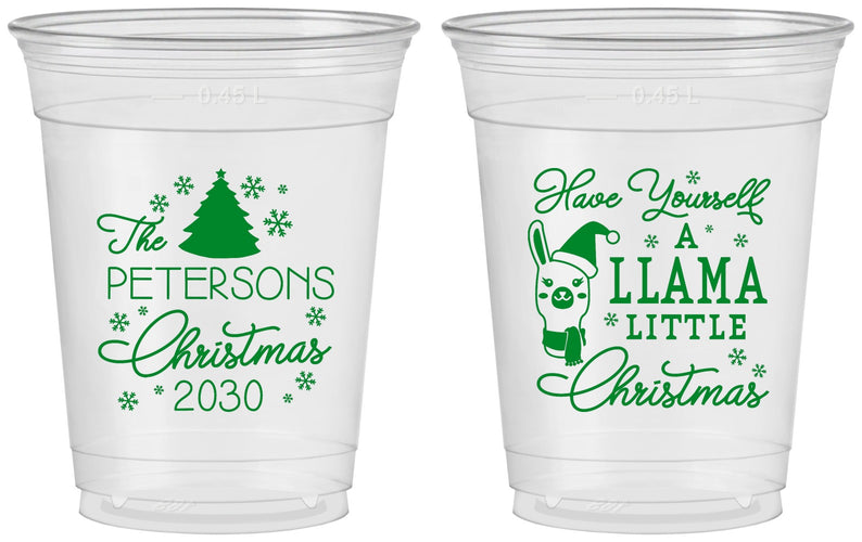 Custom Christmas 16 oz Soft Sided Clear Cups - Llama | 280095