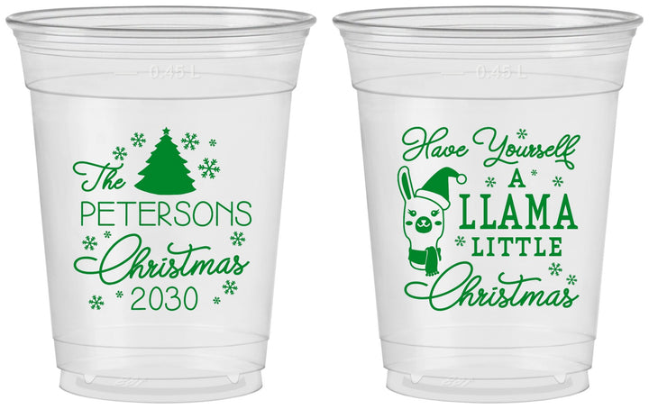 Custom Christmas 16 oz Soft Sided Clear Cups - Llama | 280095