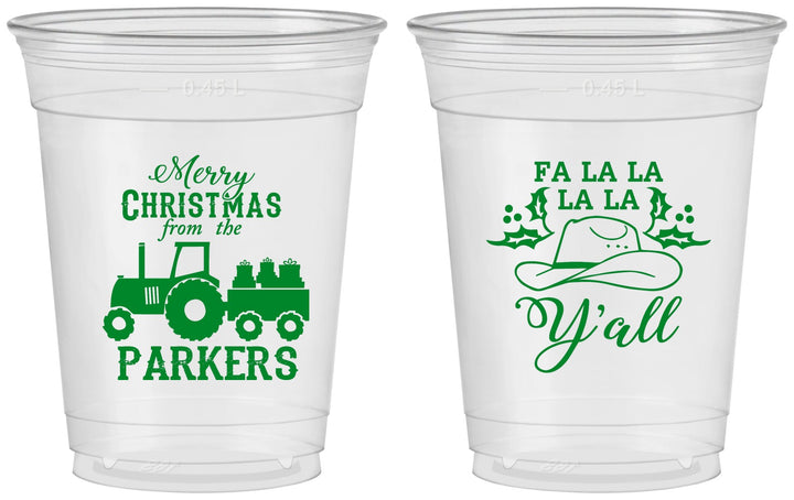 Custom Christmas 16 oz Soft Sided Clear Cups - Country | 280097