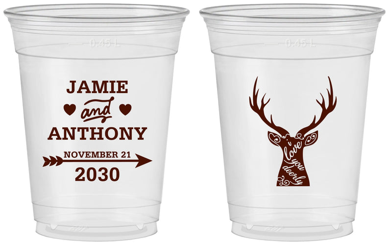 Custom Wedding 16 oz Soft Sided Clear Cups - Deer | 282