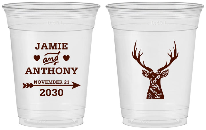 Custom Wedding 16 oz Soft Sided Clear Cups - Deer | 282