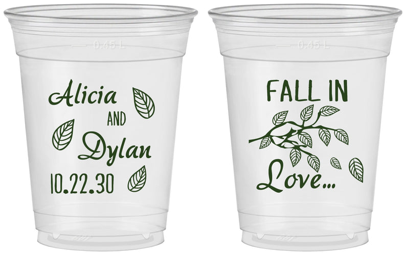Custom Wedding 16 oz Soft Sided Clear Cups - Fall In Love | 283