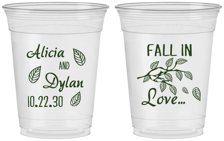 Custom Wedding 16 oz Soft Sided Clear Cups - Fall In Love | 283