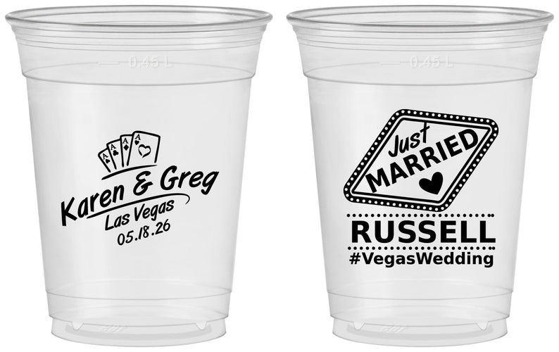 Custom Wedding 16 oz Soft Sided Clear Cups - Las Vegas | 285
